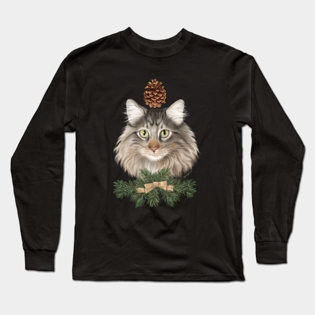 Maine Coon Cat Long Sleeve T-Shirt by ArtsyDenise